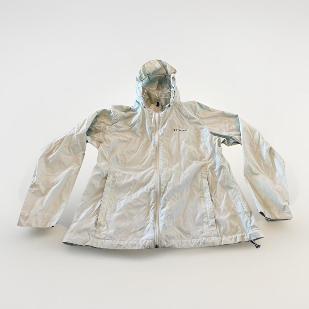 Columbia Womens Mint Green Windbreaker Full Zip Raincoat Jacket Size XL WL0127
